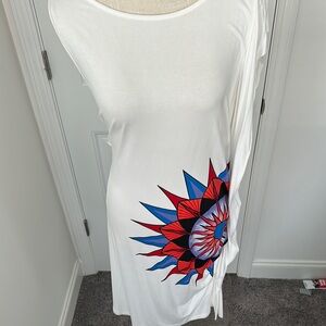 White Dress with Colorful Sunburst Design